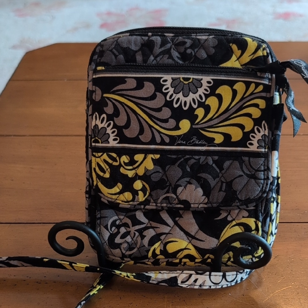 Vera Bradley Black and Yellow Crossbody Bag with Quilted Design